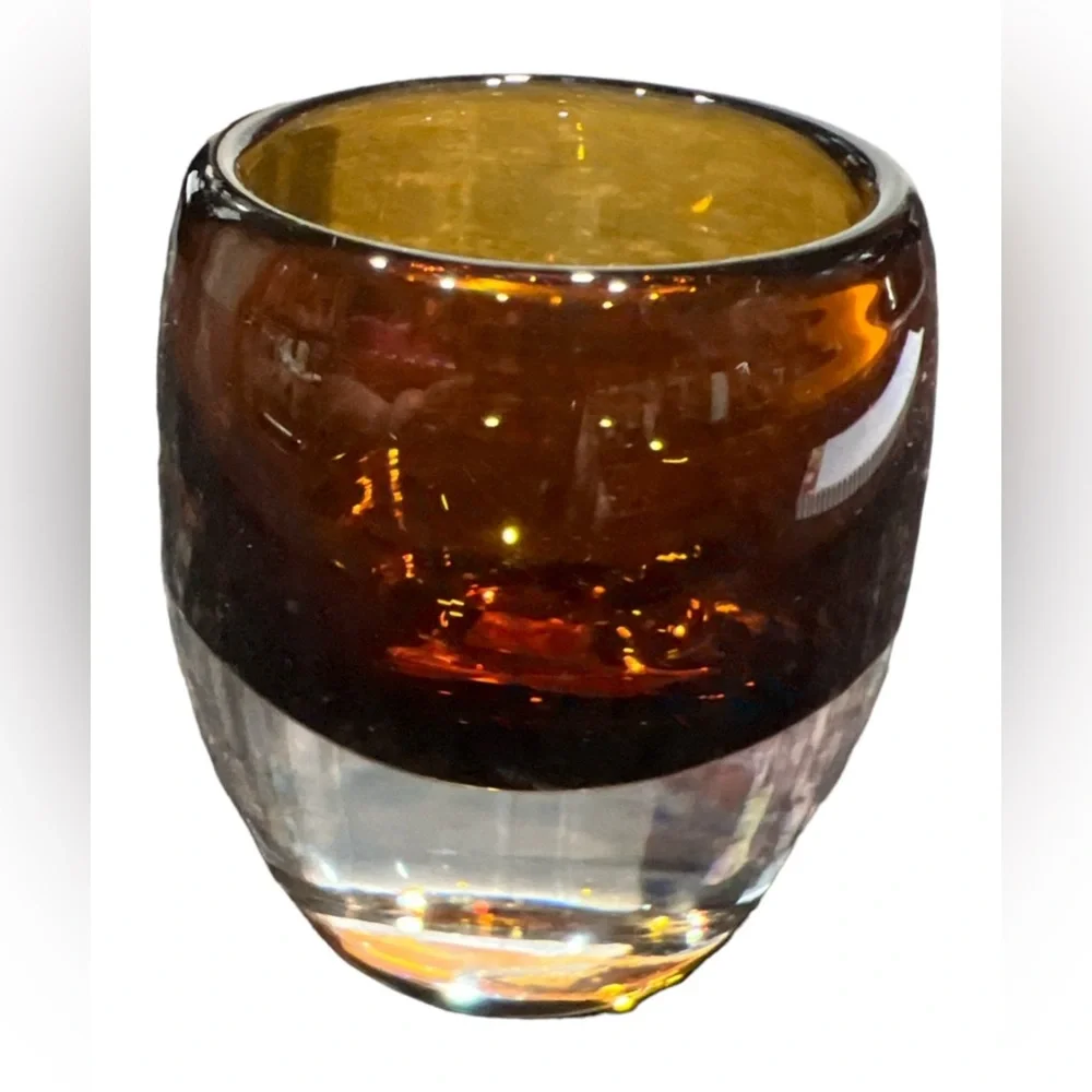 Crate & Barrel Fall Topaz Amber Glass Votive Candle Holder Diva Made in Poland
